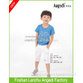 Original design high quality boy summer wear slub jersey short sleeve t shirt with capri short causal style kids clothing set